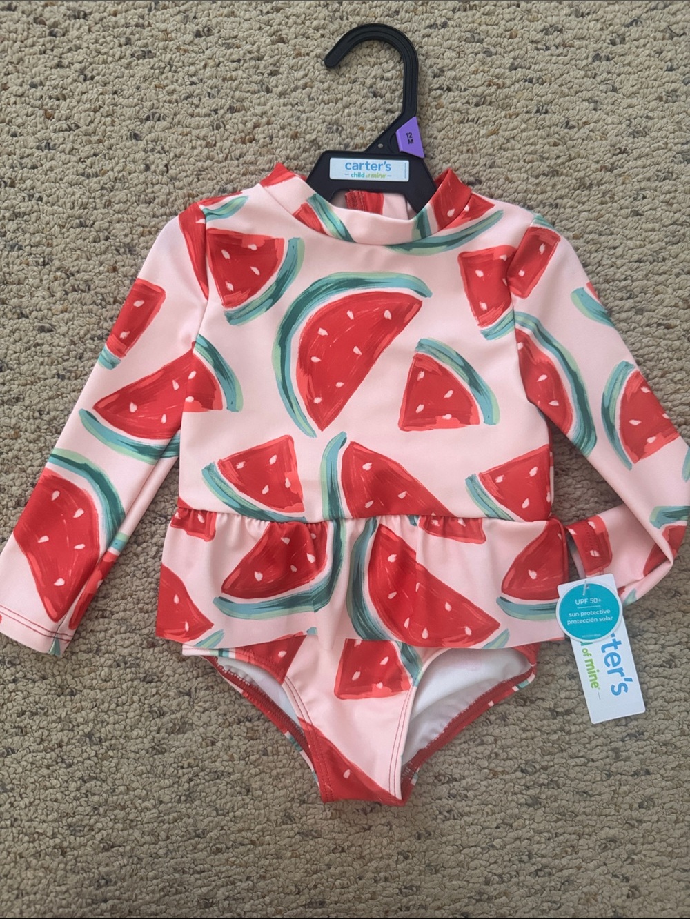 CARTER’S- Pink Watermelon Print Long-Sleeve Kids Swim Suit